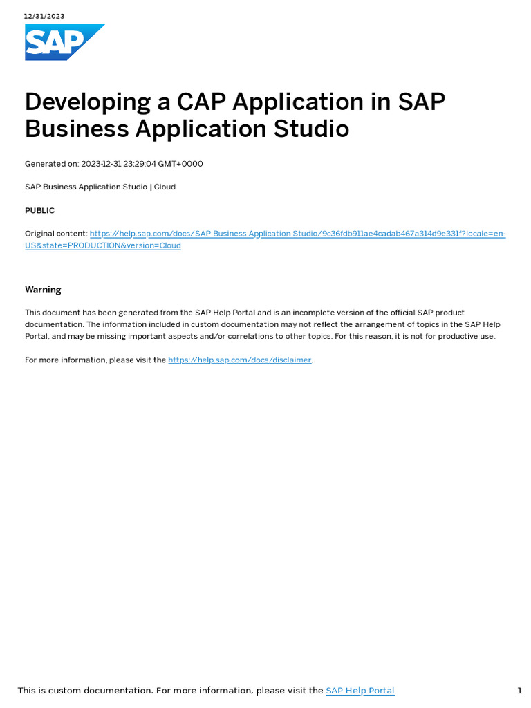CAP Application in SAP Business Application Studio | PDF | Data Model ...