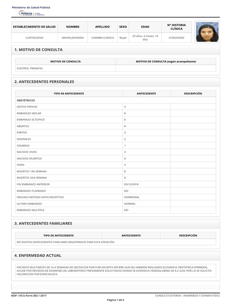 MSP Hcu-Form.002 2017 Mayra Chamba | PDF | Control de la natalidad | El ...