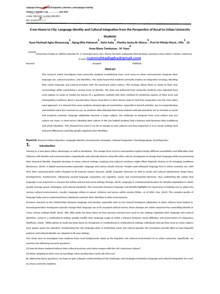 Language Identity in Rural-Urban Students | PDF | Identity (Social ...