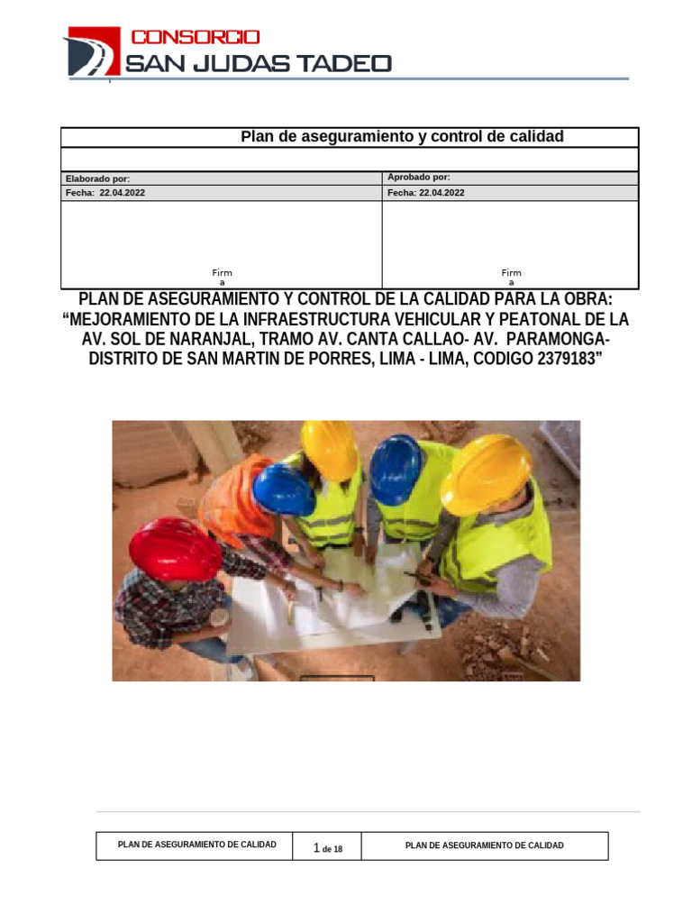 Plan de Aseguramiento de Calidad para Obra | PDF | Calidad (comercial ...