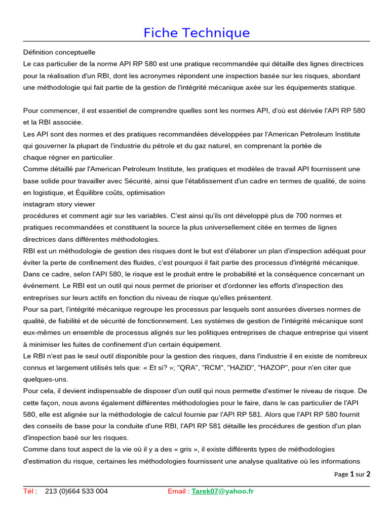 Norme API 580 : Méthodologie RBI | PDF | Risque | Gestion des risques