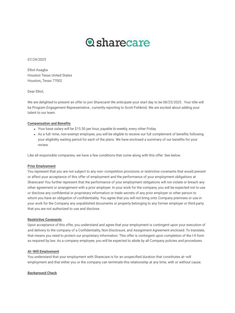 Job Offer: Program Engagement Rep | PDF | Employment | Trade Secret