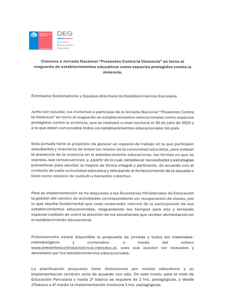 Jornada Nacional Presentes Contra La Violencia | PDF