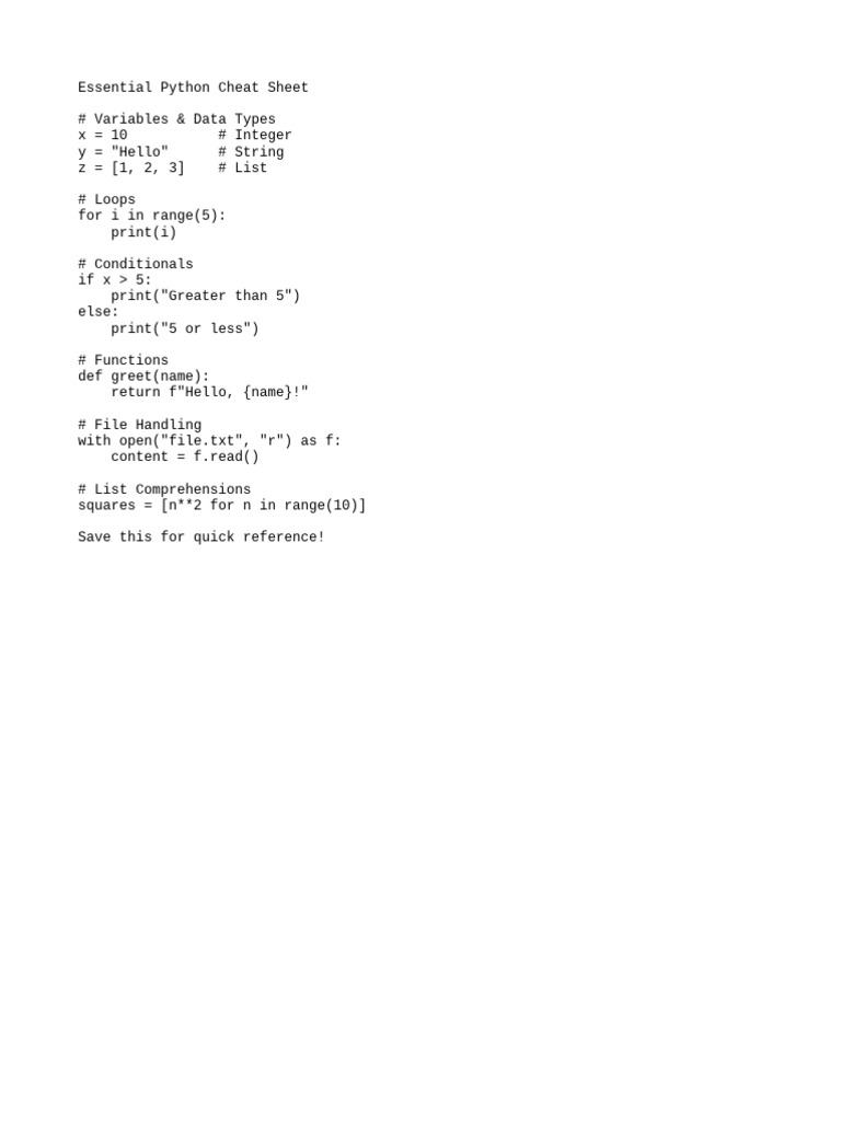 Essential Python Cheat Sheet | PDF