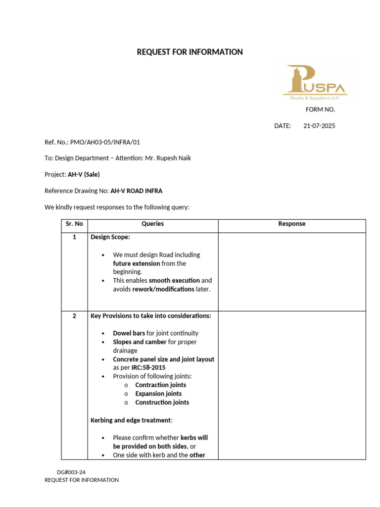 Rfi 01 - Ah03-05 - Ahv Road Infra | PDF | Floors | Pedestrian ...