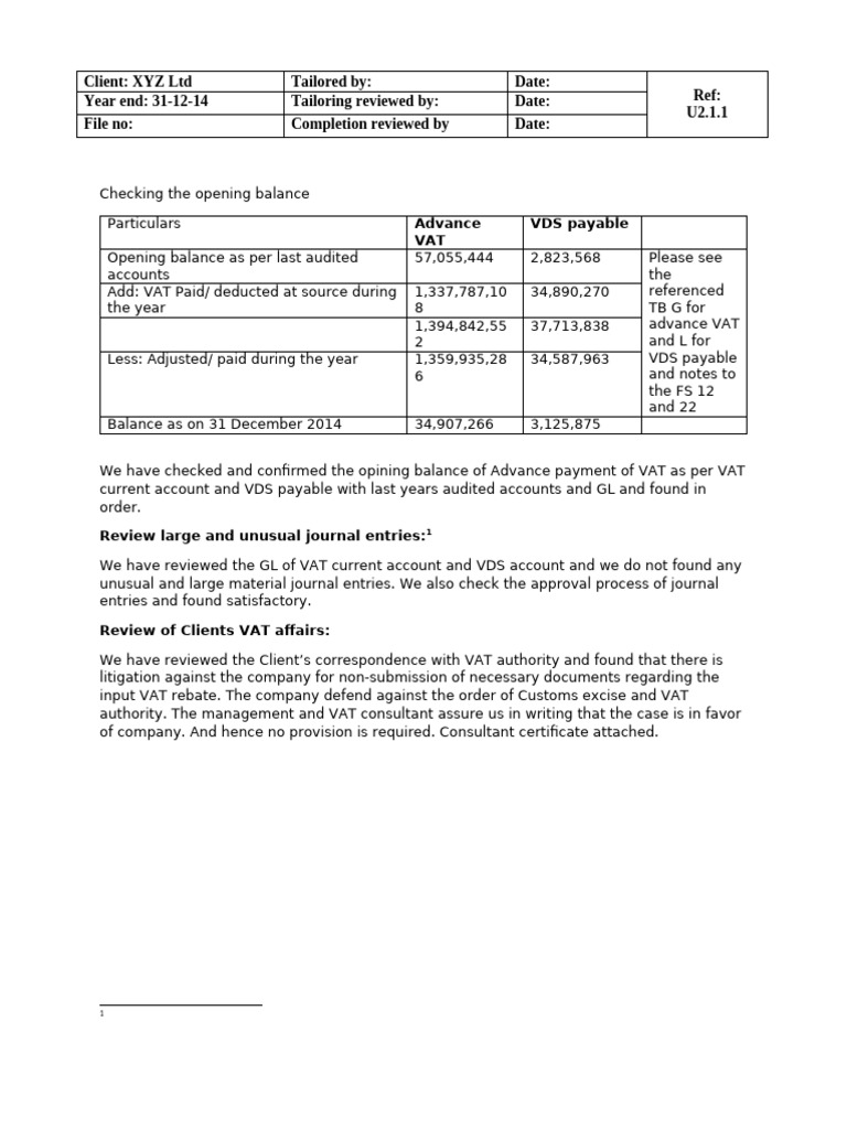 Year-End VAT and VDS Balance Review | PDF