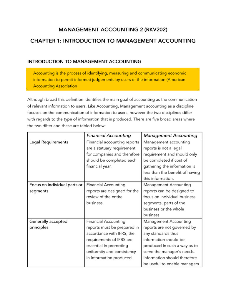 Chapter 1 - Introduction To Management Accounting (2025) | PDF
