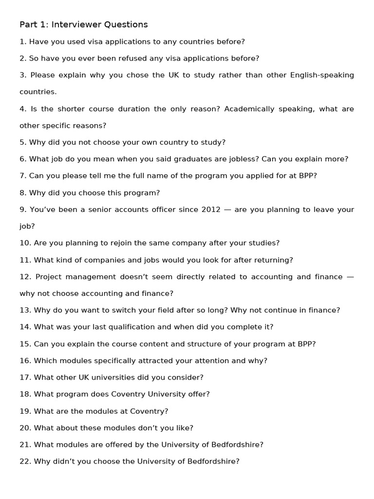 Visa Interview Questions and Answers | PDF | Project Management | Economies