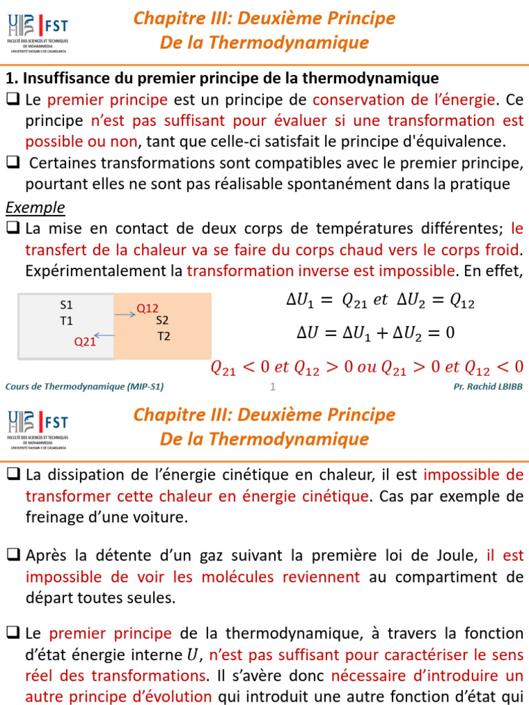 Deuxième Principe de la Thermodynamique | PDF | Chaleur | Thermodynamique