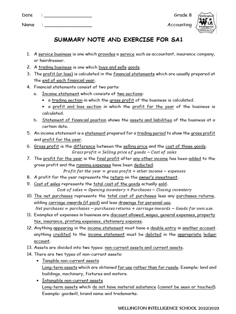 G8 ACC SUM - EX SA I 2022-2023 - Done | PDF | Expense | Income Statement