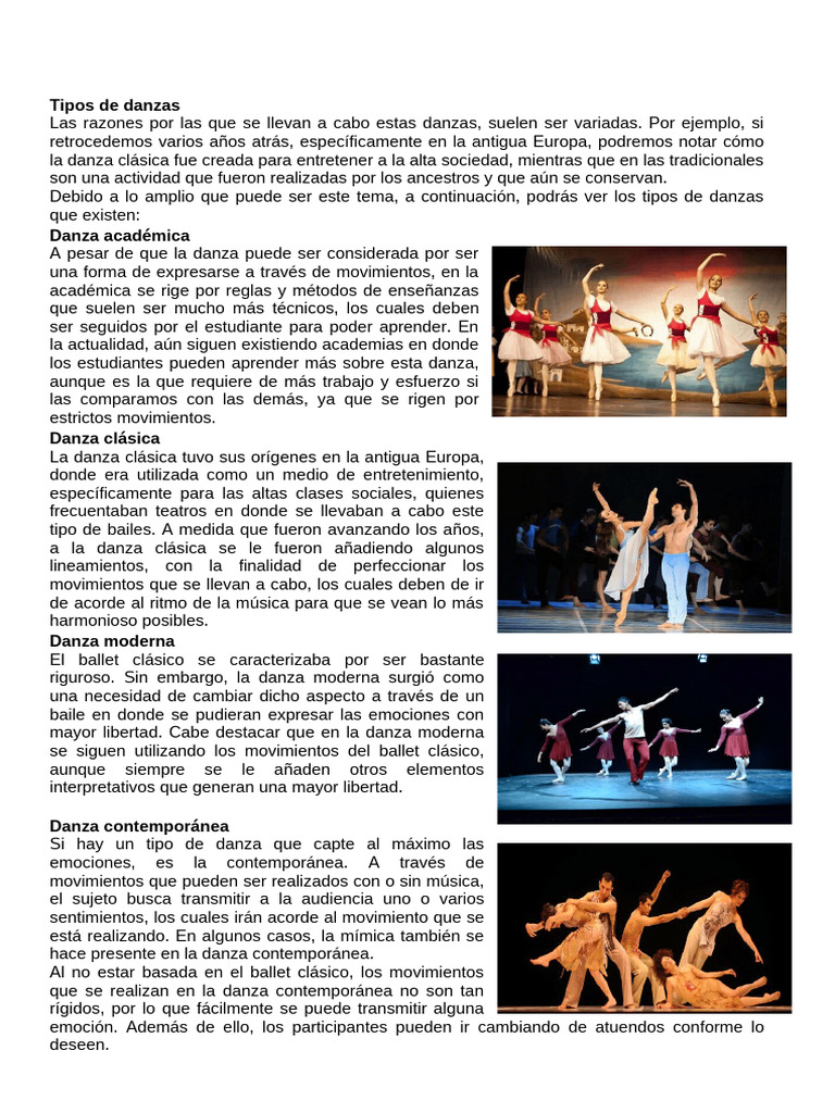 Tipos de danzas y sus características | PDF | Bailes | Ballet