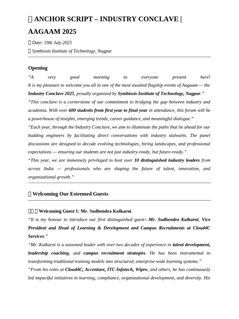 Aagaam 2025: Industry Conclave Script | PDF | Recruitment | Business