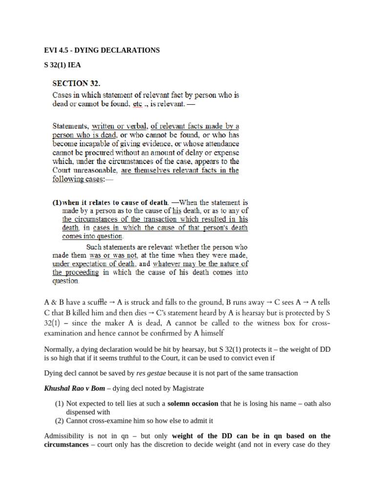 Dying Declarations Under Section 32(1) IEA | PDF | Hearsay