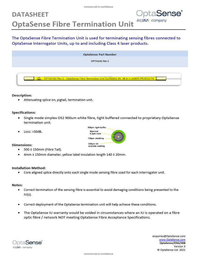 OPTA0182 Rev 2 - OptaSense Fibre Termination Unit Datasheet Issue 3 | PDF