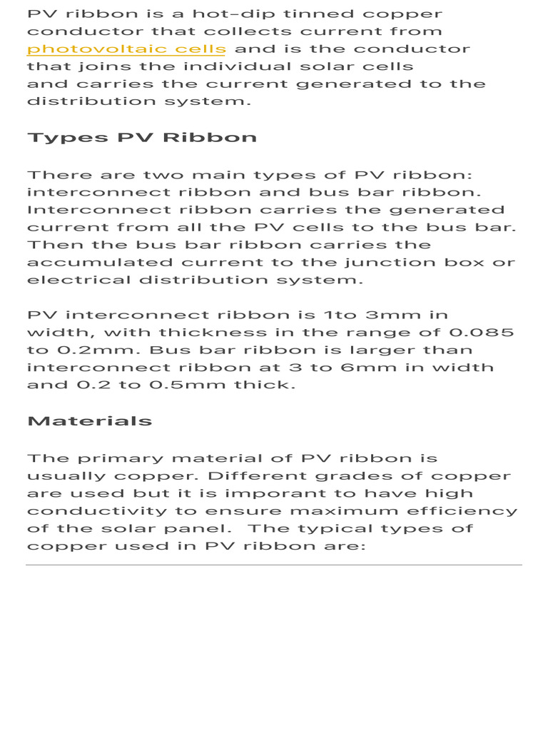 PV Ribbon Specifications and Types | PDF | Photovoltaics | Solar Cell