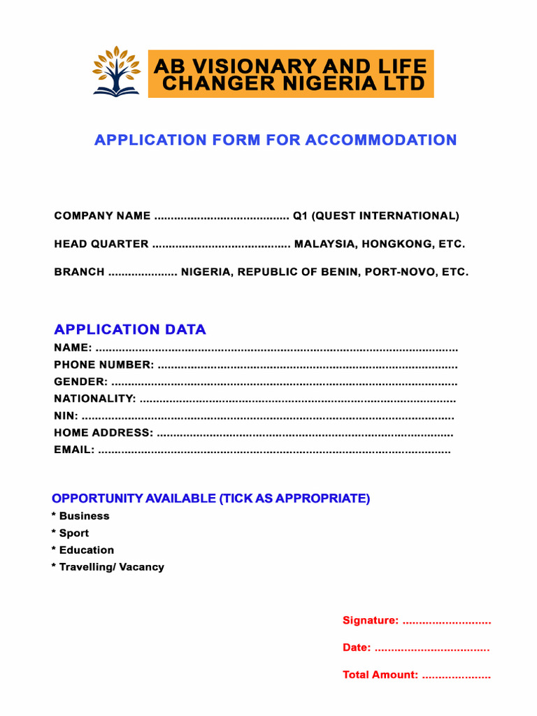 Application Form For Accommodation | PDF