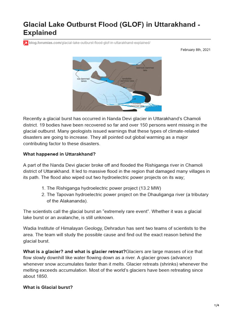 Glacial Lake Outburst Flood GLOF in Uttarakhand - Explained | PDF ...