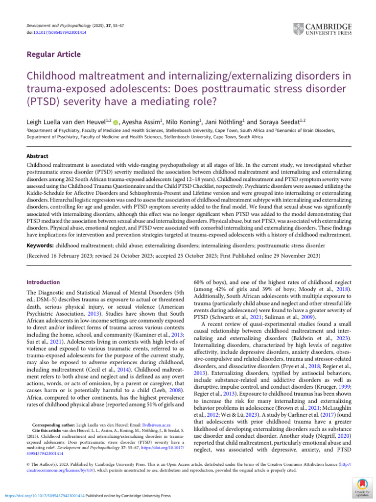 Childhood Maltreatment and Internalizingexternalizing Disorders in ...