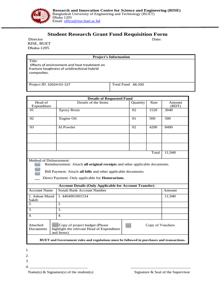 Student Research Grant Fund Requisition Form | PDF