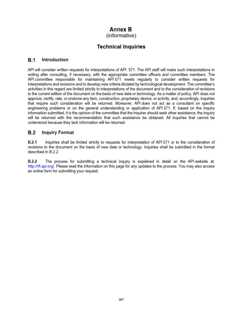 API 571 Technical Inquiry Guidelines | PDF