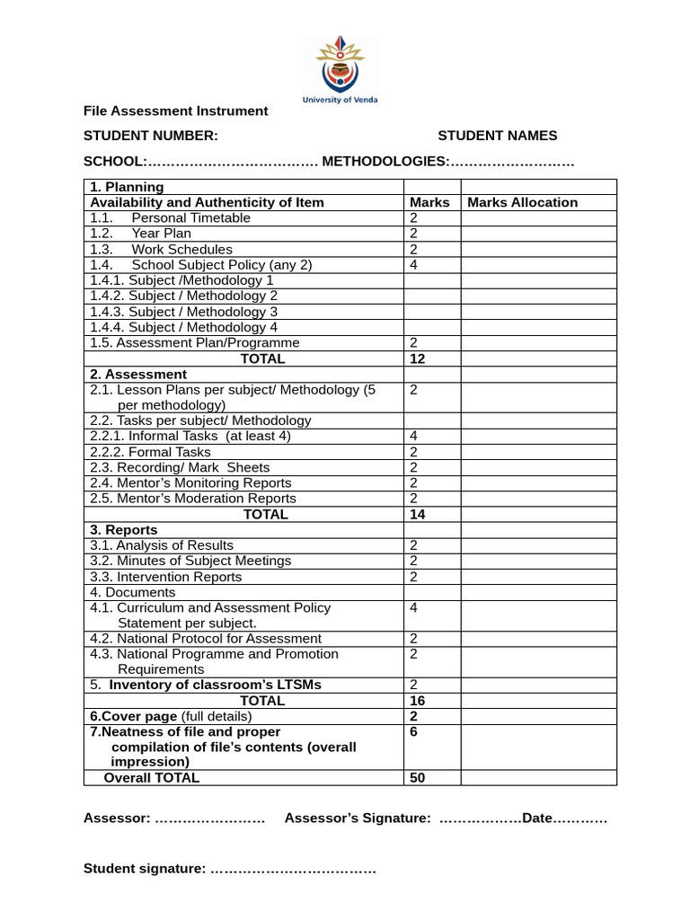 File Assessment Instrument Overview | PDF