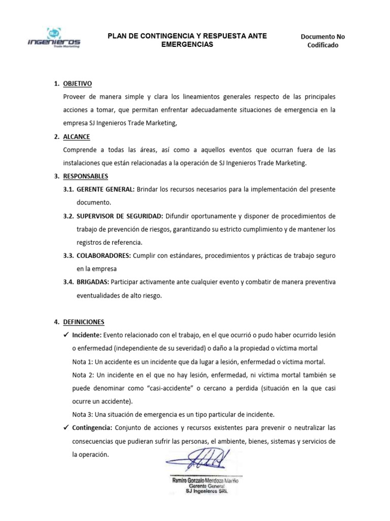 Plan de Contingencia ante Emergencias | PDF | Primeros auxilios ...