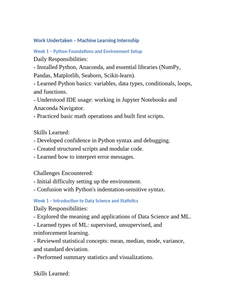 Machine Learning Internship Overview | PDF | Cluster Analysis | Machine ...