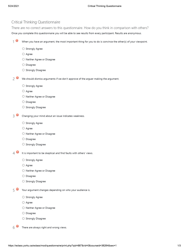 Critical Thinking Questionnaire Insights | PDF | Argument | Critical ...