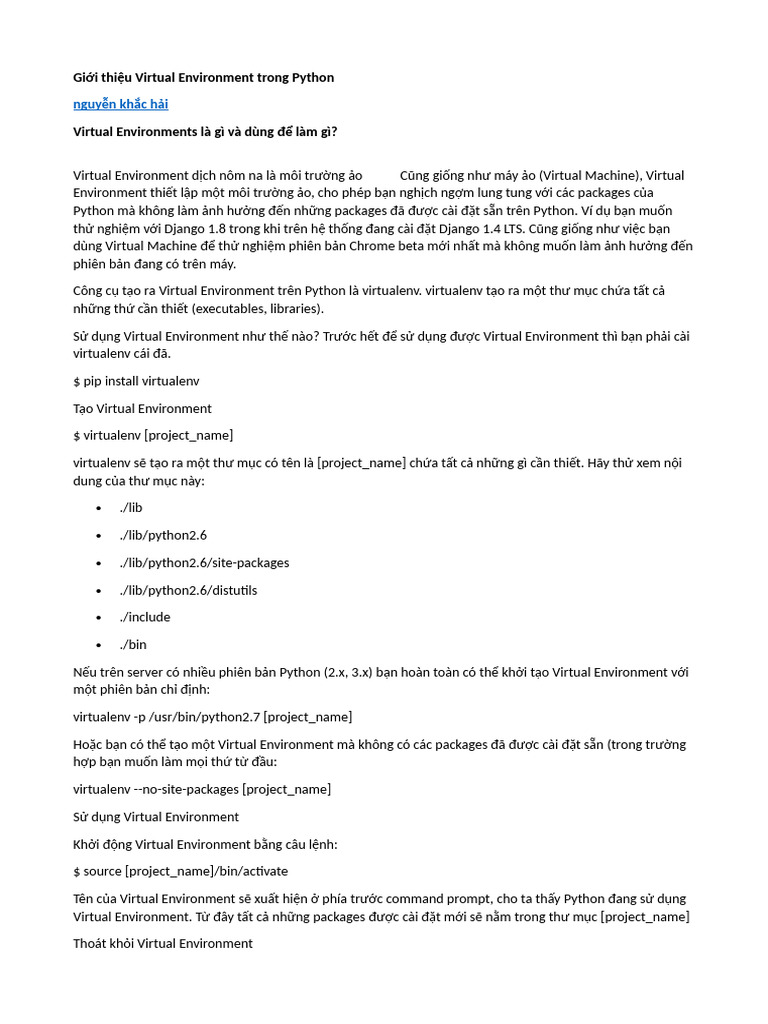 Giới Thiệu Virtual Environment Trong Python | PDF