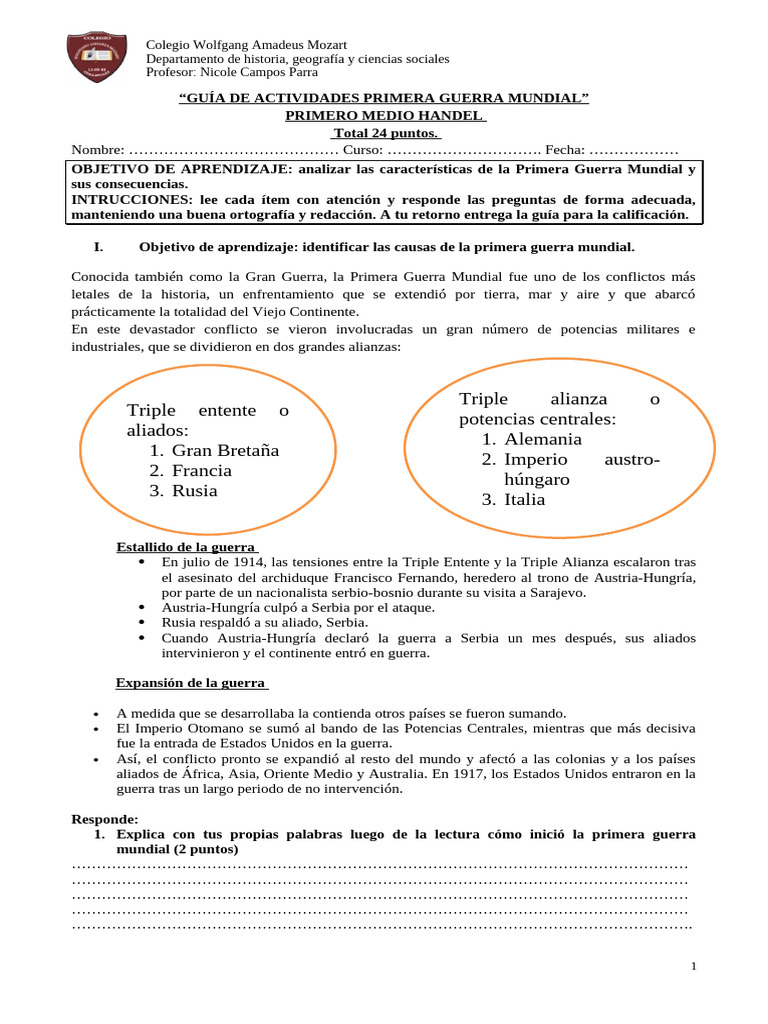 Causas y Consecuencias de la WWI | PDF | Primera Guerra Mundial ...