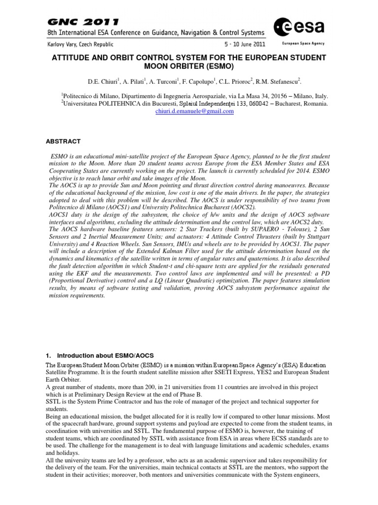 Attitude and Orbit Control System For The European Student Moon Orbiter
