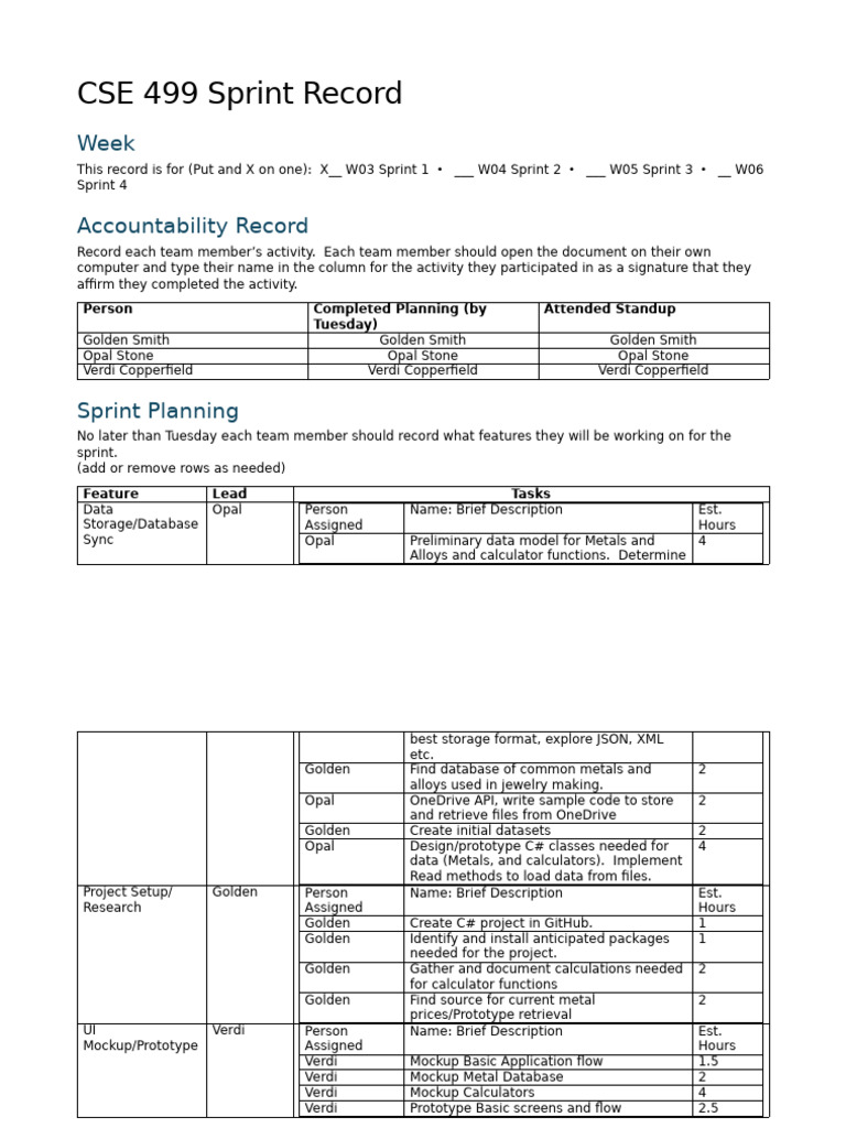 CSE 499 Sprint 1 Accountability Record | PDF | Databases | Data