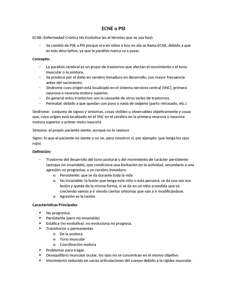 Definición de ECNE: Enfermedad Crónica | PDF | Parálisis cerebral | Cerebro