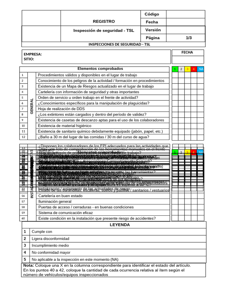 Inspección de Seguridad TSL: Checklist Completo | PDF