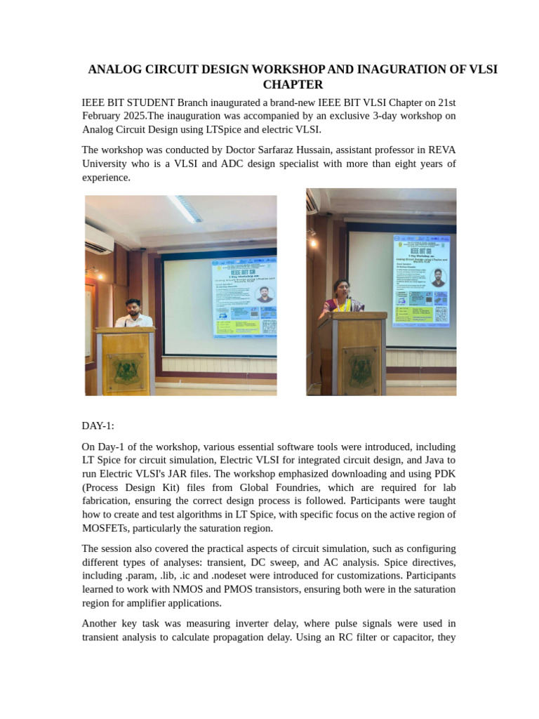 VLSI Workshop on Analog Circuit Design | PDF | Spice | Mosfet