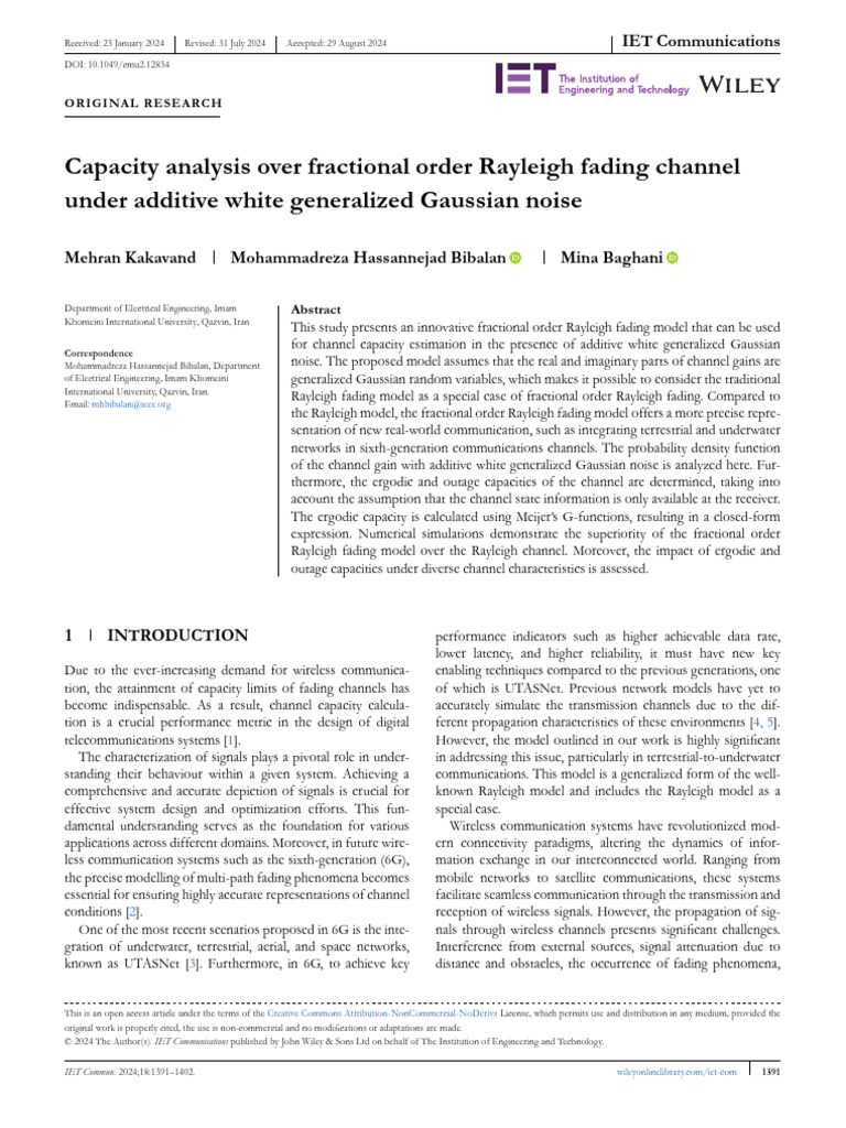 Capacity Analysis Over Fractional Order Rayleigh F | PDF | Normal ...