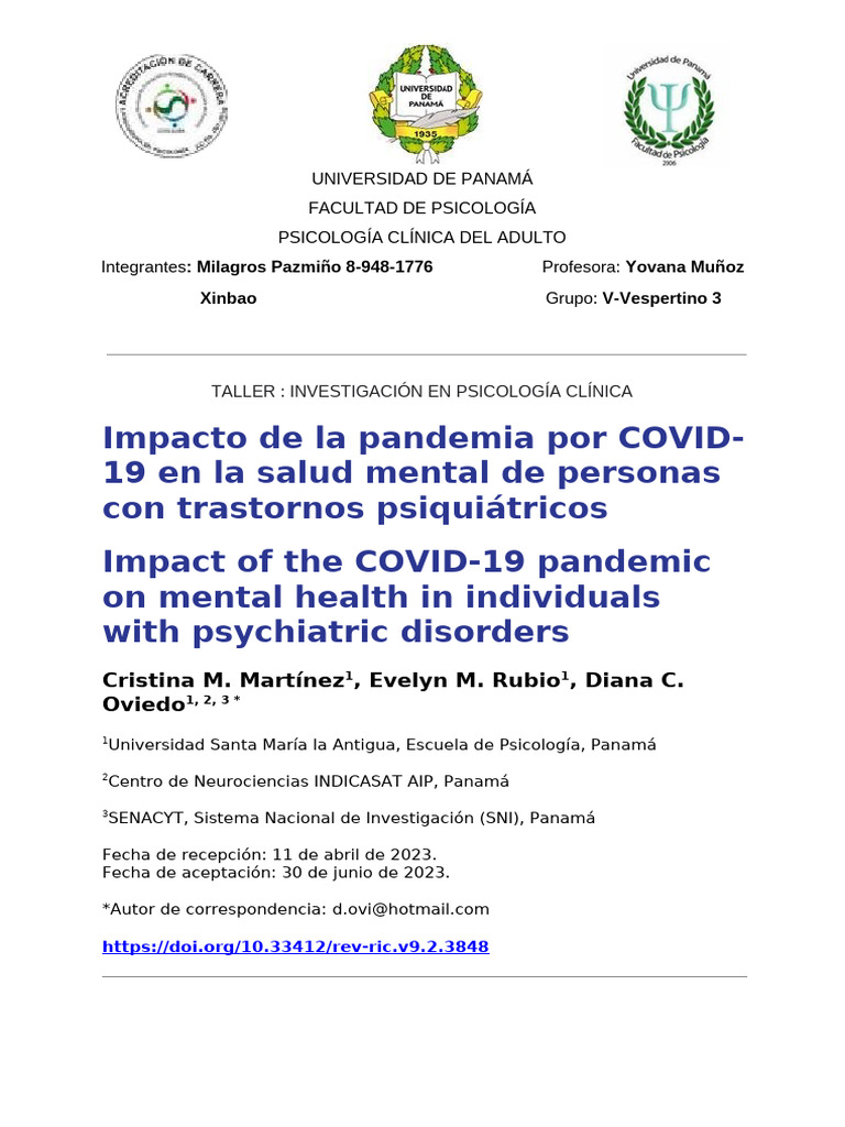 Impacto del COVID-19 en Salud Mental | PDF | Ansiedad | Sicología