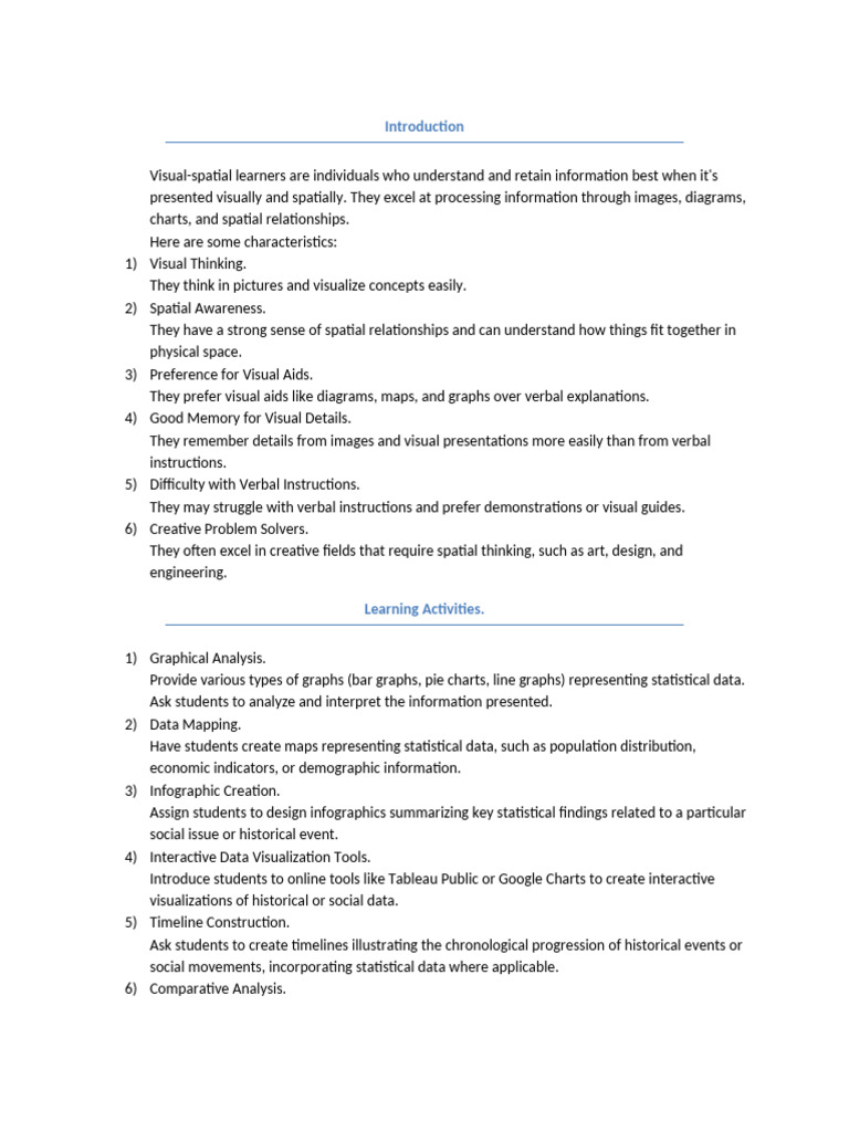 Visual-Spatial Learners: Traits & Careers | PDF | Infographics ...
