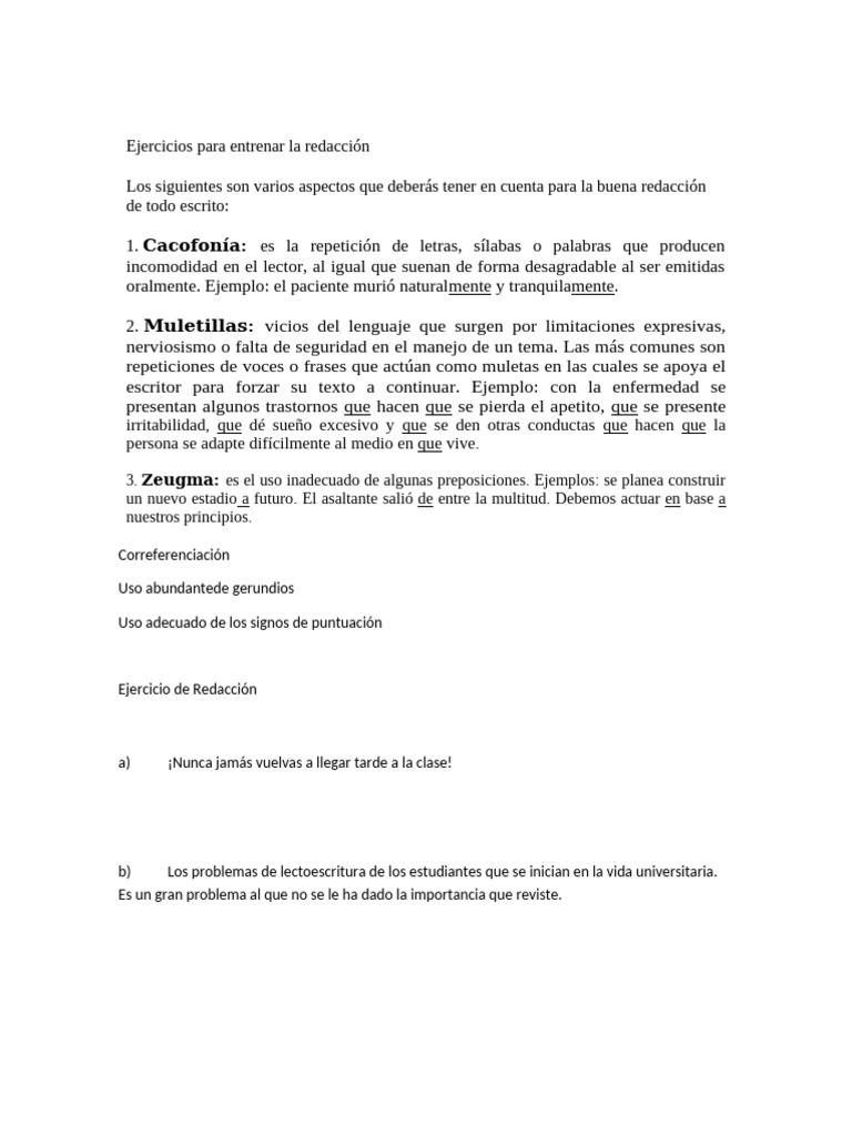 Ejercicios para Mejorar la Redacción | PDF