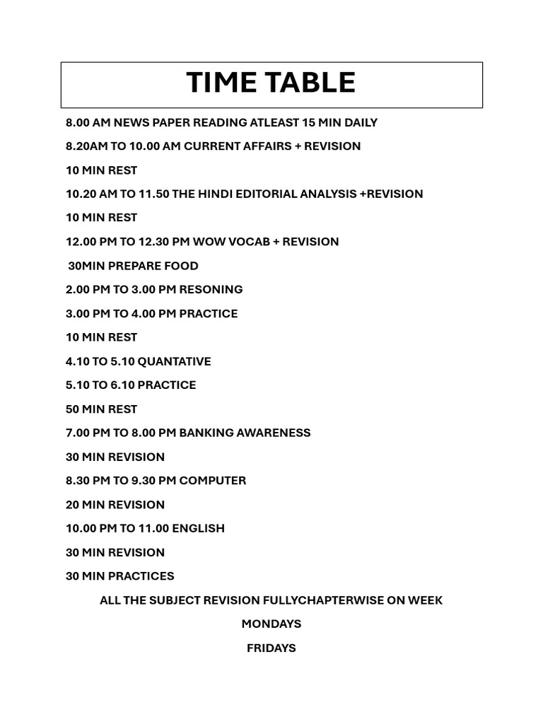 Time Table | PDF