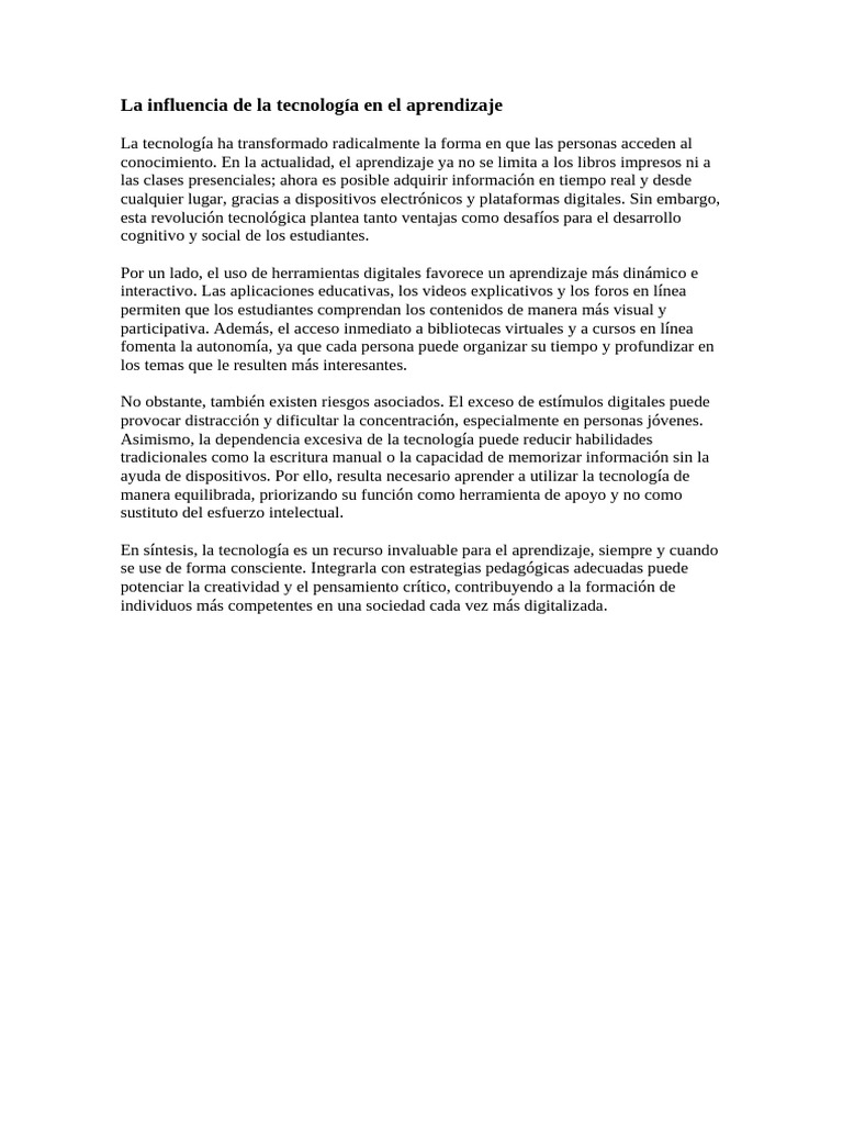 Impacto de la Tecnología en el Aprendizaje | PDF