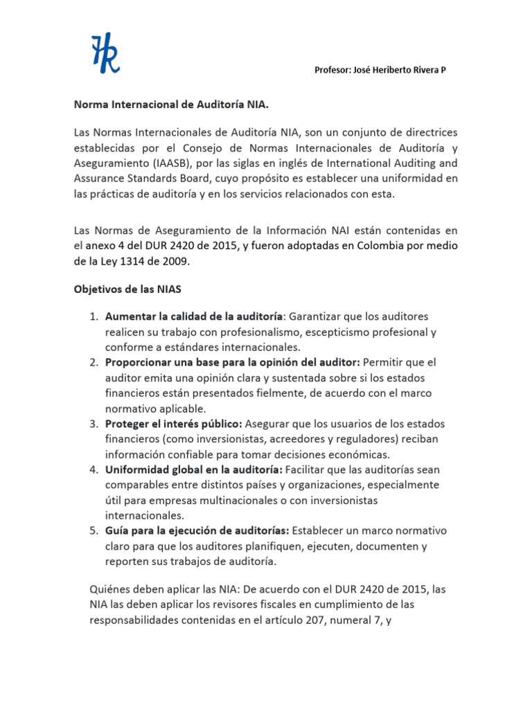 Normas Internacionales de Auditoría NIA | PDF | Auditoría | Contralor