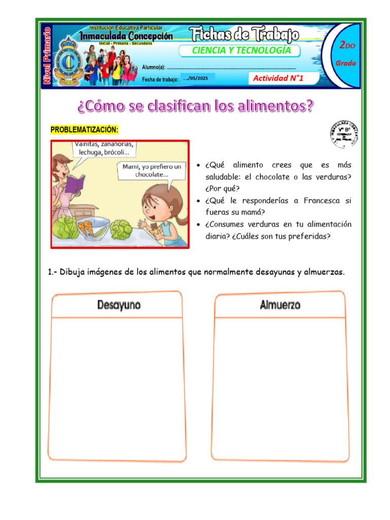 Actividades de Alimentación Saludable 2° Grado | PDF | Alimentos ...