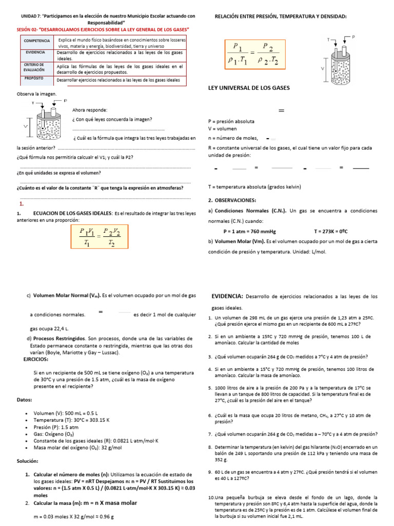 Ejercicios sobre Leyes de Gases Ideales | PDF | Gases | Mole (Unidad)