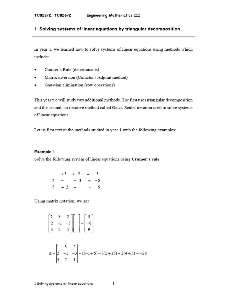 Solving Linear Equations Methods | PDF | Matrix (Mathematics) | Algebra