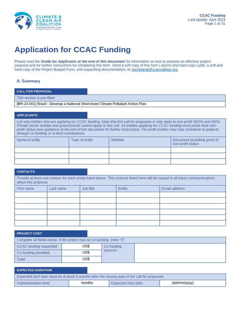 CCAC Funding Application Guide | PDF | Risk