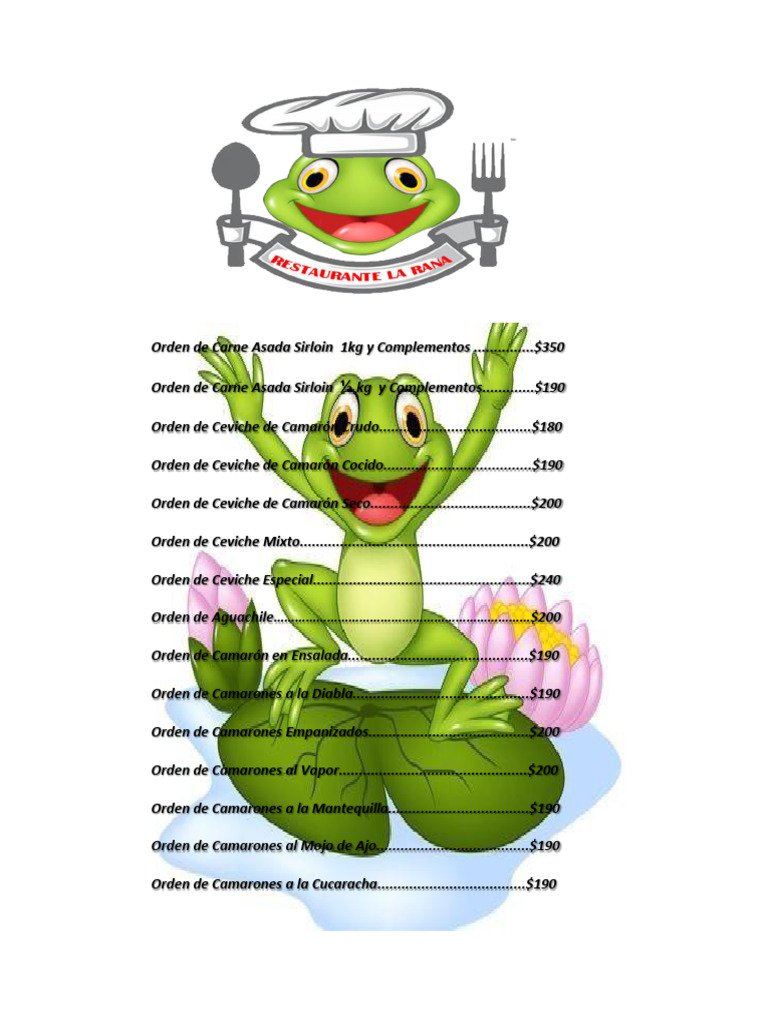 Menú de La Rana: Delicias y Precios | PDF | Cocina de las Americas ...
