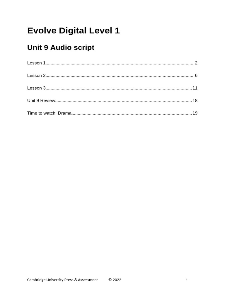 Evolve Digital Level 1 Unit 9 Audio Guide | PDF