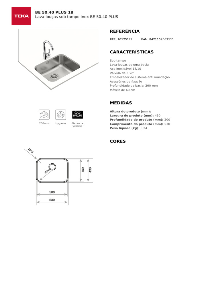 Lava-louças Teka BE 50.40 PLUS 1B | PDF
