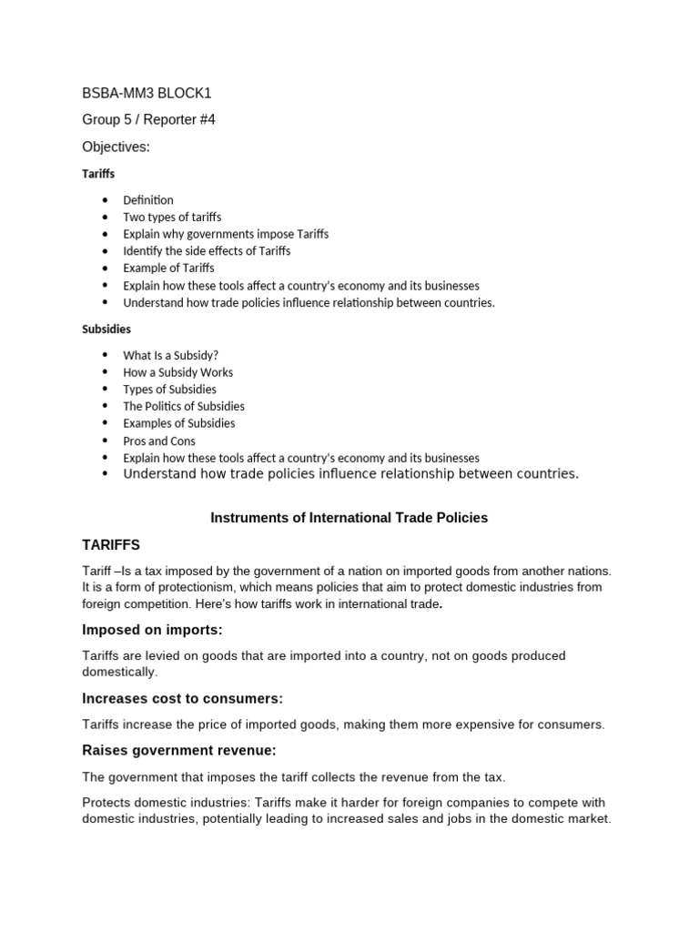 Understanding Tariffs and Subsidies | PDF | Subsidy | Tariff
